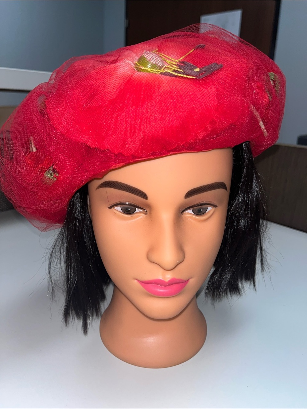 Wings Red Floral Accent Pillbox Hat